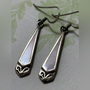 Sterling Silver 925 Pink Mother of Pearl Inlay Geometric Drop Earrings